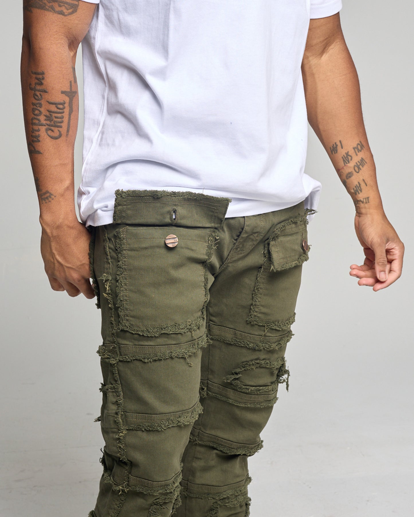 LAYER STACKED DENIM/TWILL JEAN