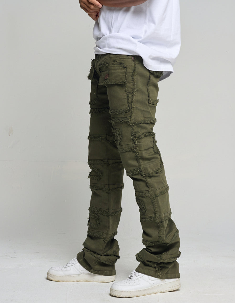 LAYER STACKED DENIM/TWILL JEAN
