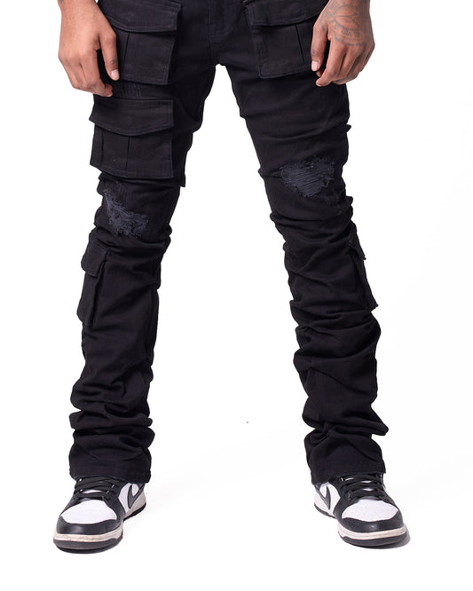 ROUCHED PINCHED STACKED JEAN- JET BLACK