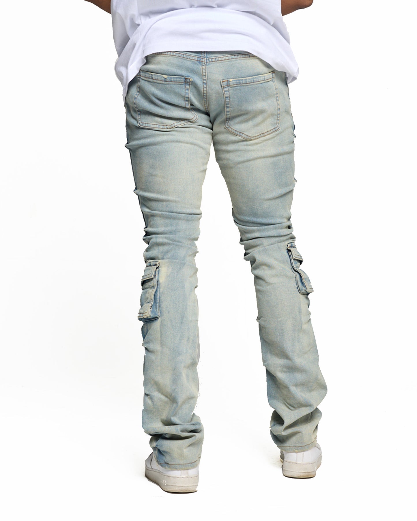 ROUCHED PINCHED STACKED JEAN- VINTAGE WASH
