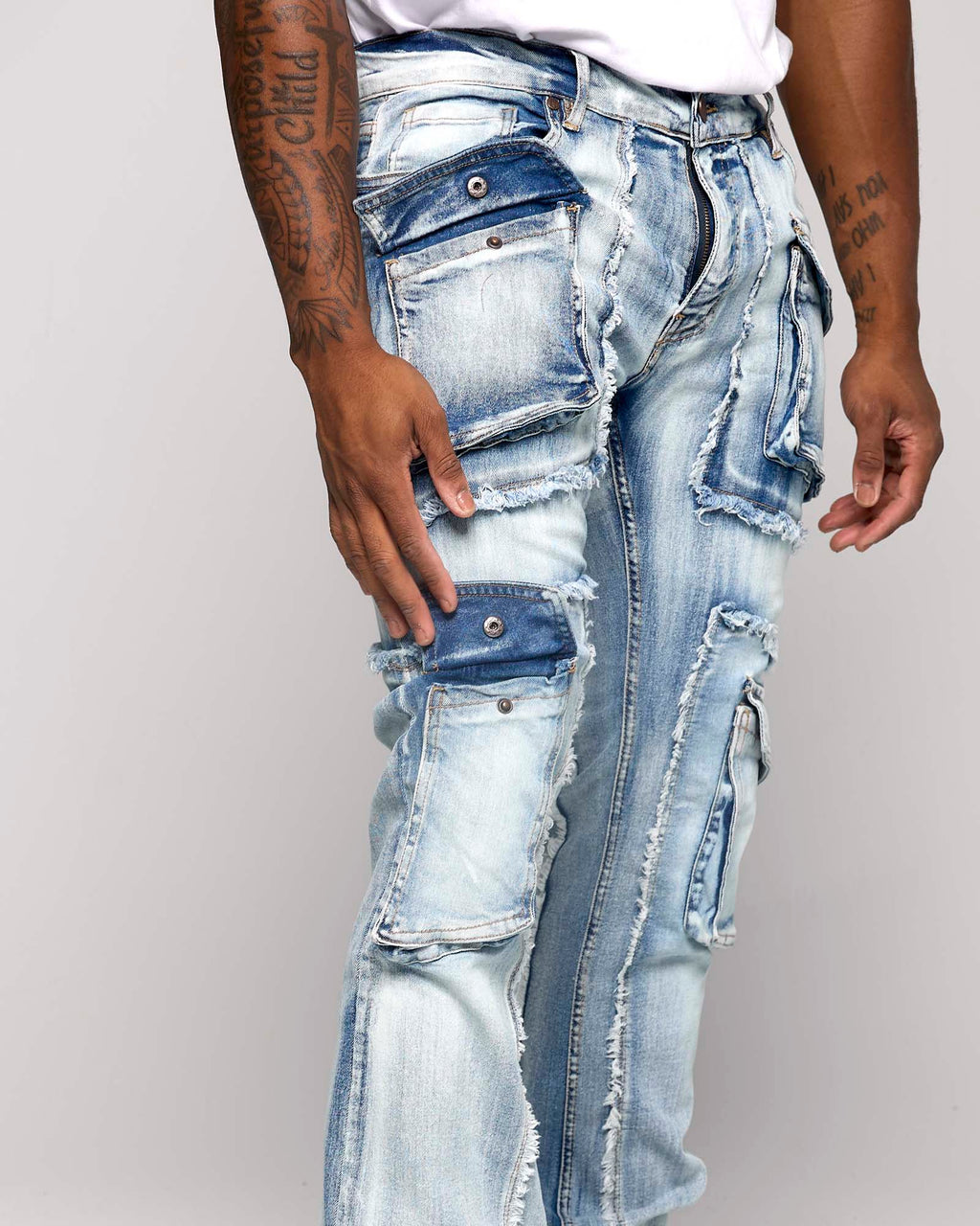 STACKED CARGO PANEL DENIM PANT