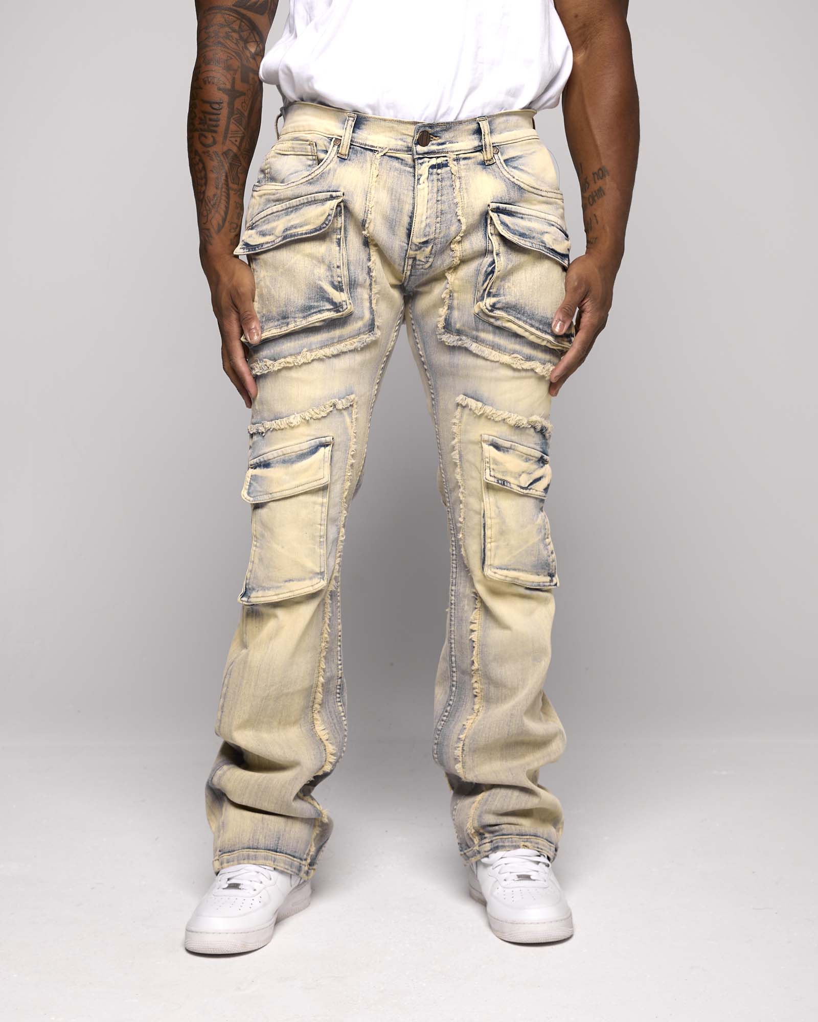 STACKED CARGO PANEL DENIM PANT
