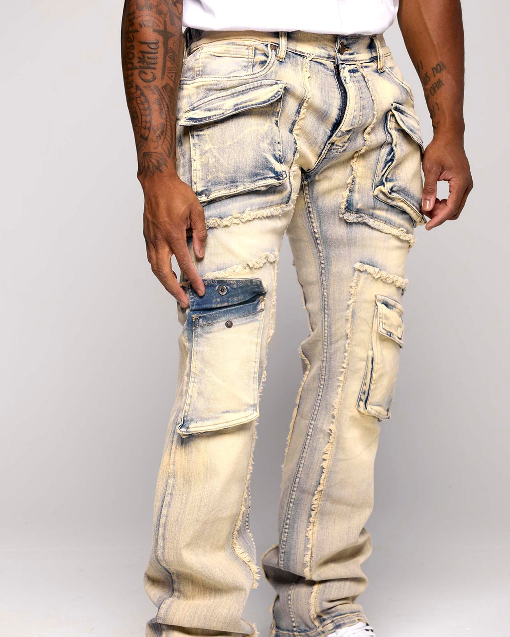 STACKED CARGO PANEL DENIM PANT