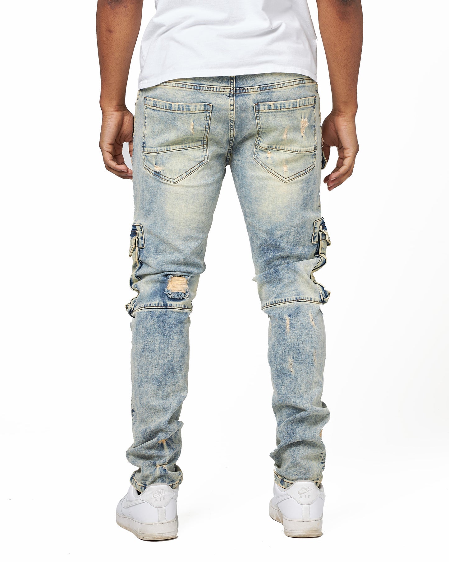 WASHED OUT CARGO REPAIR SLIM FIT JEANS- VINTAGE WASH