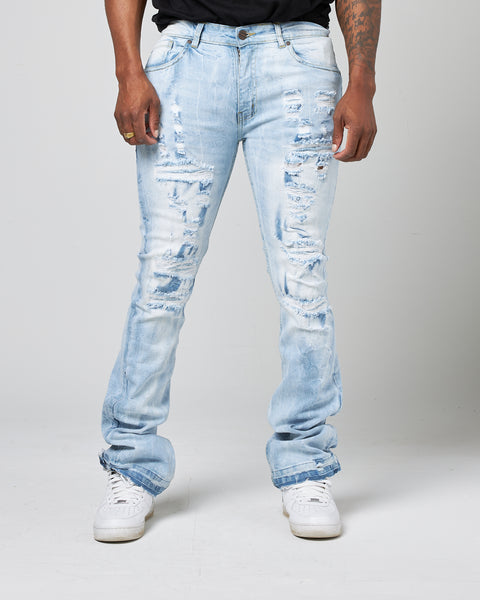 WORN DOWN STACKED FLARE DENIM PANT