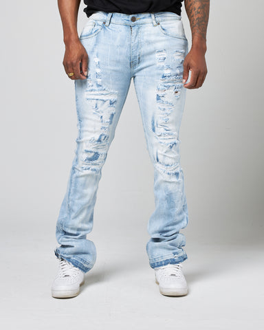 WORN DOWN STACKED FLARE DENIM PANT
