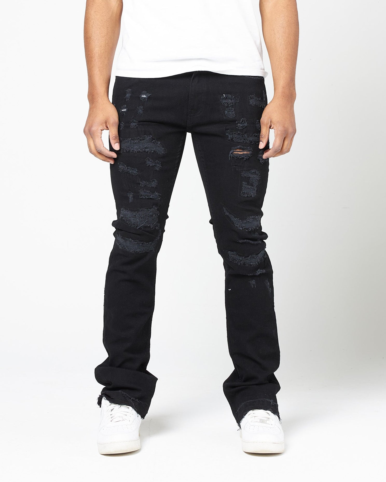 WORN DOWN STACKED FLARE DENIM PANT