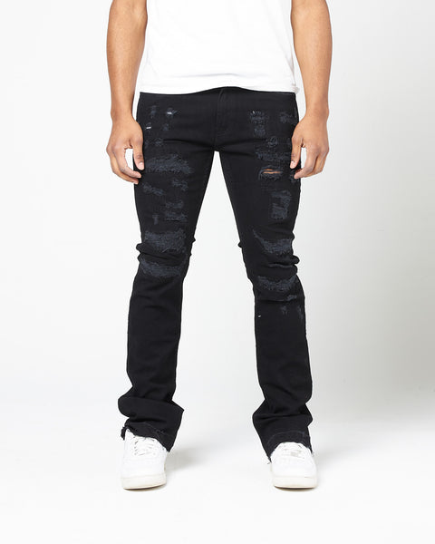 WORN DOWN STACKED FLARE DENIM PANT