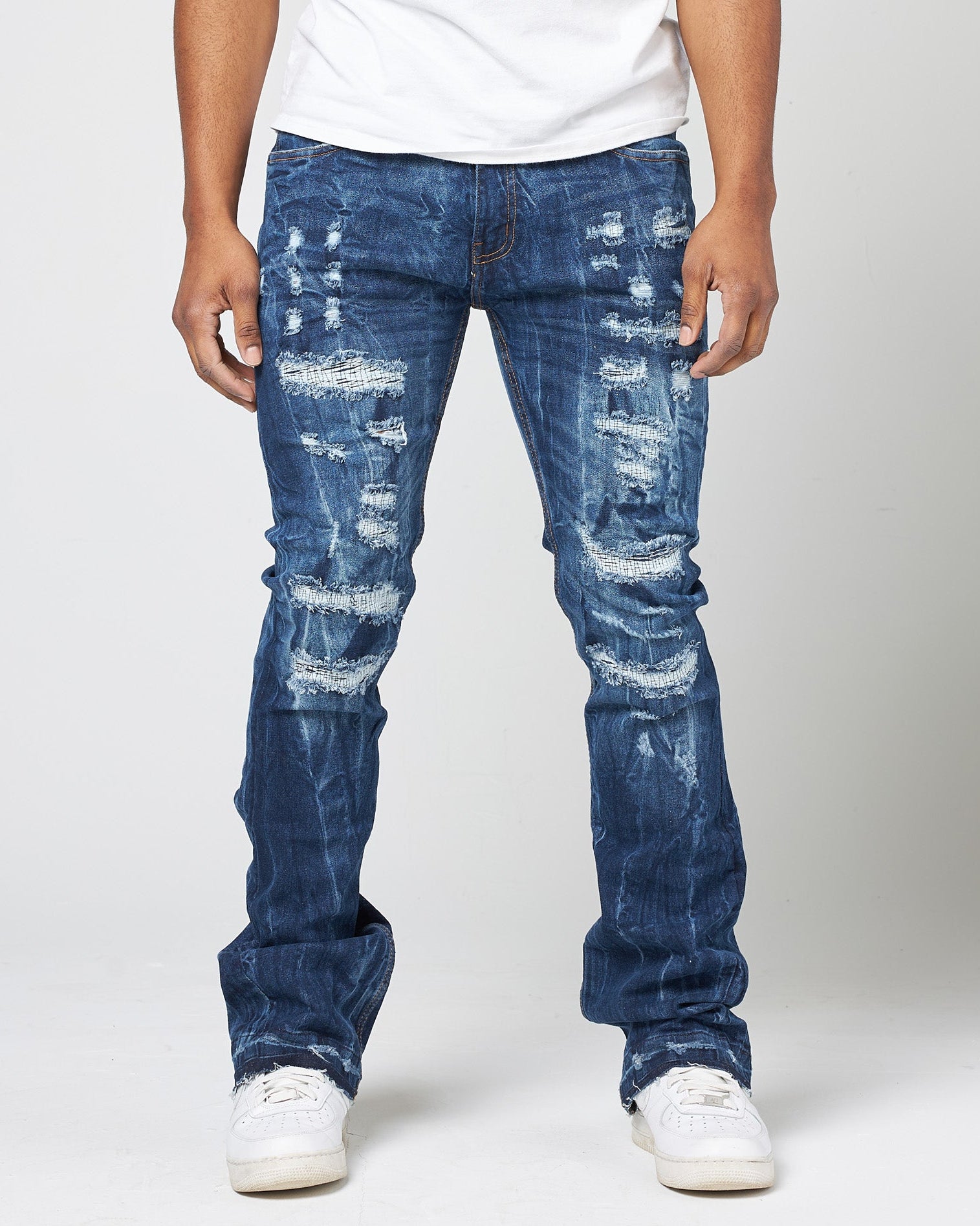 WORN DOWN STACKED FLARE DENIM PANT