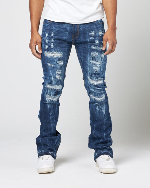 WORN DOWN STACKED FLARE DENIM PANT