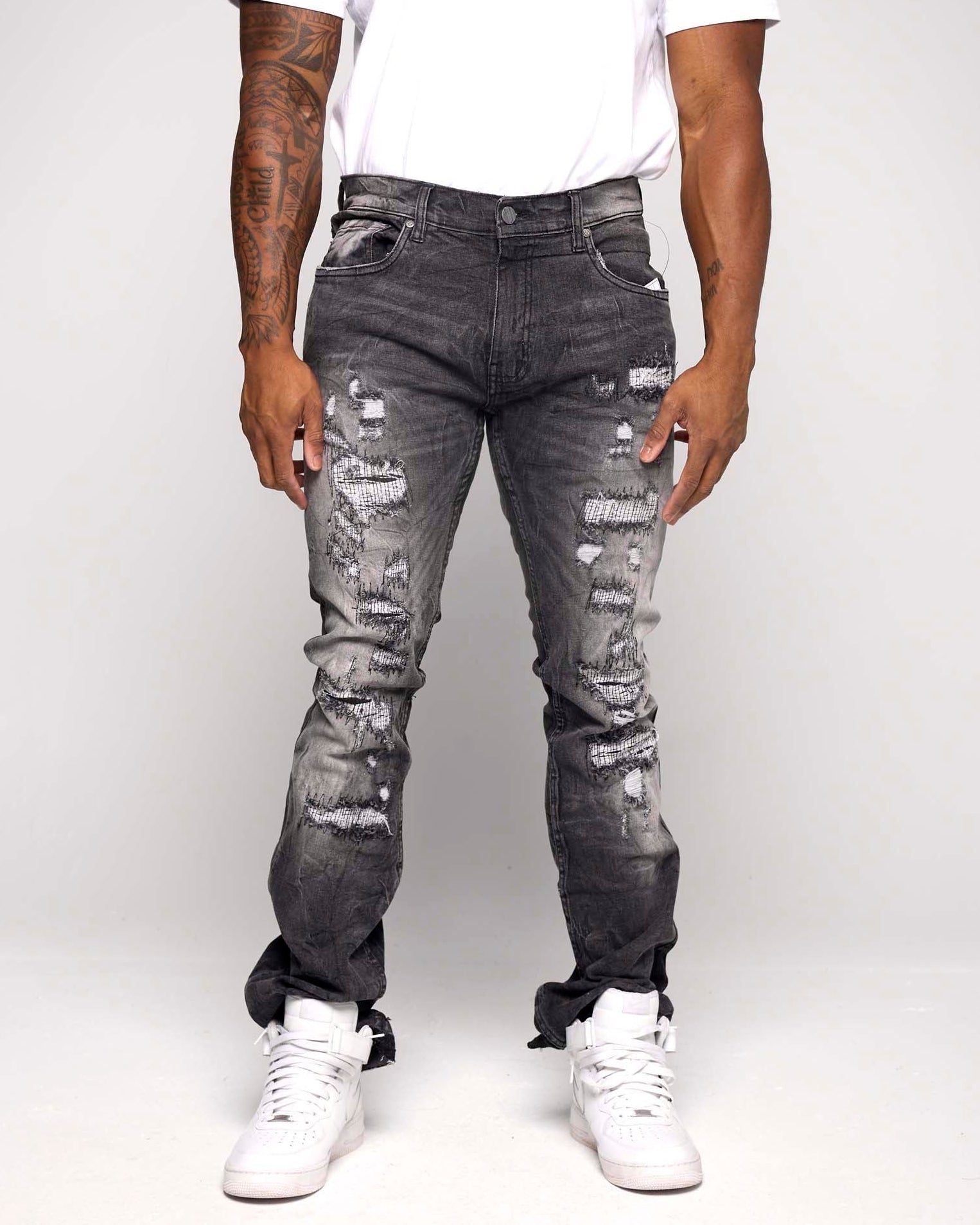 WORN DOWN STACKED FLARE DENIM PANT