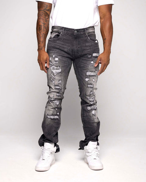 WORN DOWN STACKED FLARE DENIM PANT