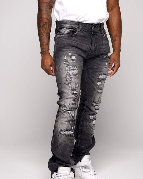WORN DOWN STACKED FLARE DENIM PANT