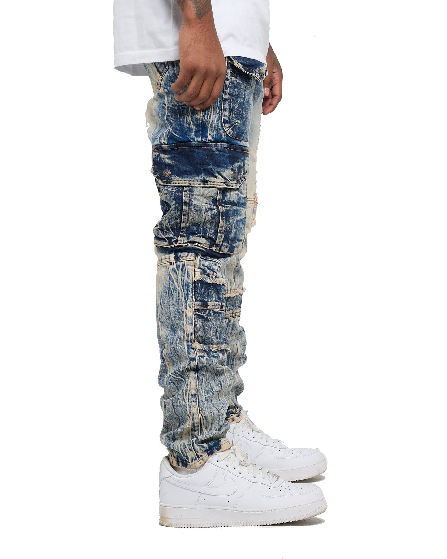 CARGO CRAZY DENIM JEANS- VINTAGE WASH