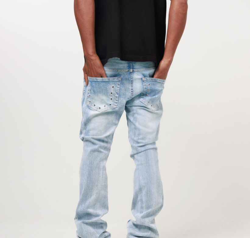 STACKED RIVET DENIM PANT