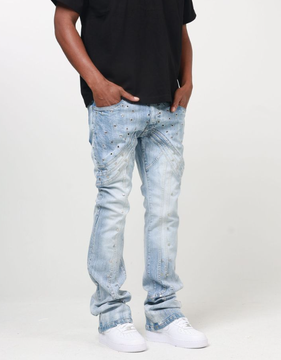 STACKED RIVET DENIM PANT