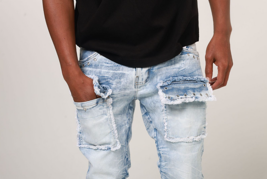 STACKED EYELET DENIM JEAN