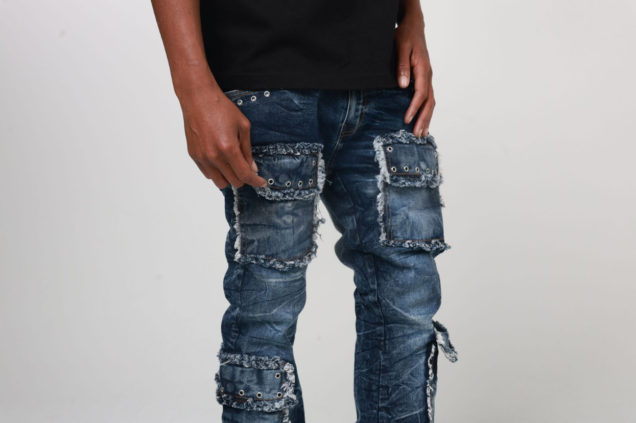 STACKED EYELET DENIM JEAN
