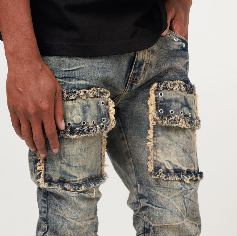 STACKED EYELET DENIM JEAN