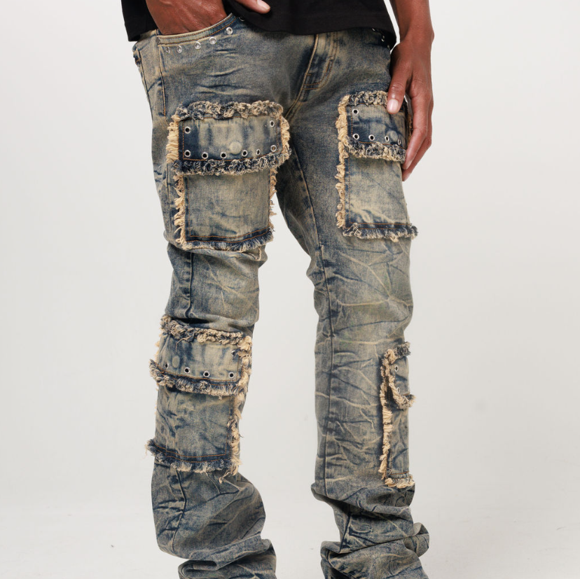 STACKED EYELET DENIM JEAN