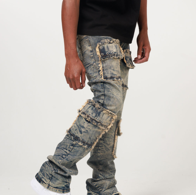 STACKED EYELET DENIM JEAN