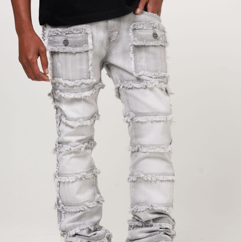 LAYER STACKED DENIM/TWILL JEAN