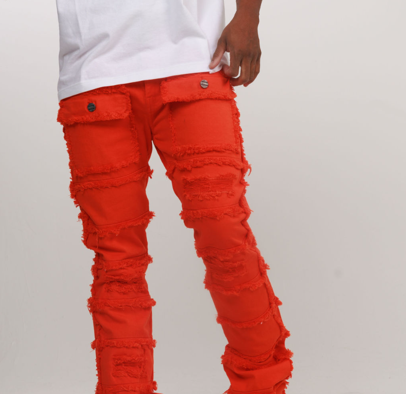 LAYER STACKED DENIM/TWILL JEAN