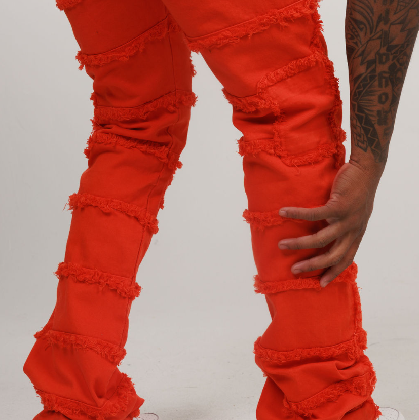 LAYER STACKED DENIM/TWILL JEAN