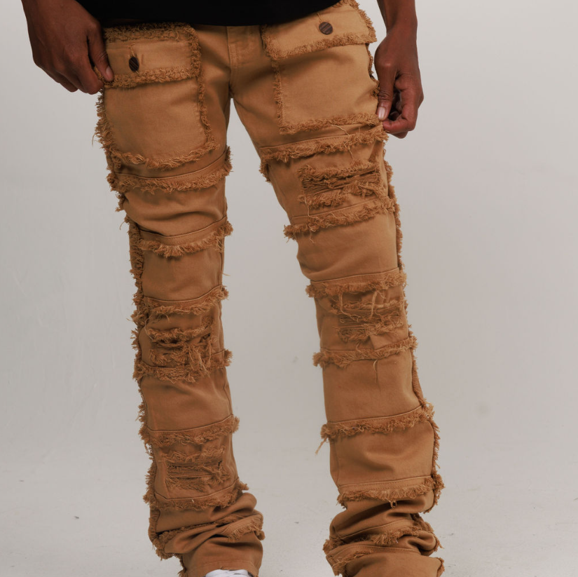 LAYER STACKED DENIM/TWILL JEAN