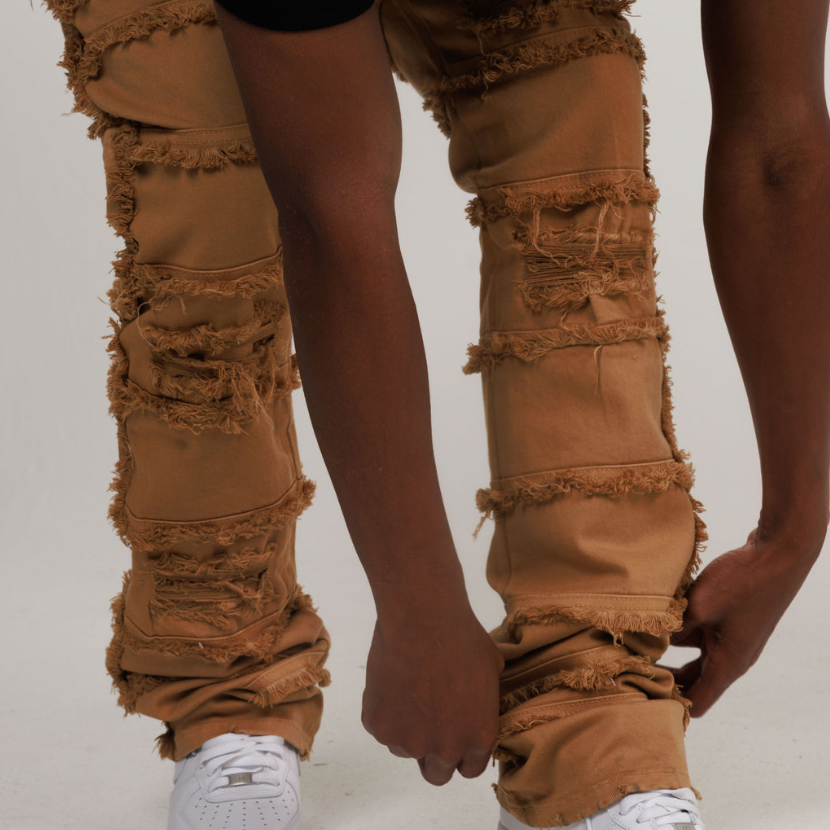 LAYER STACKED DENIM/TWILL JEAN