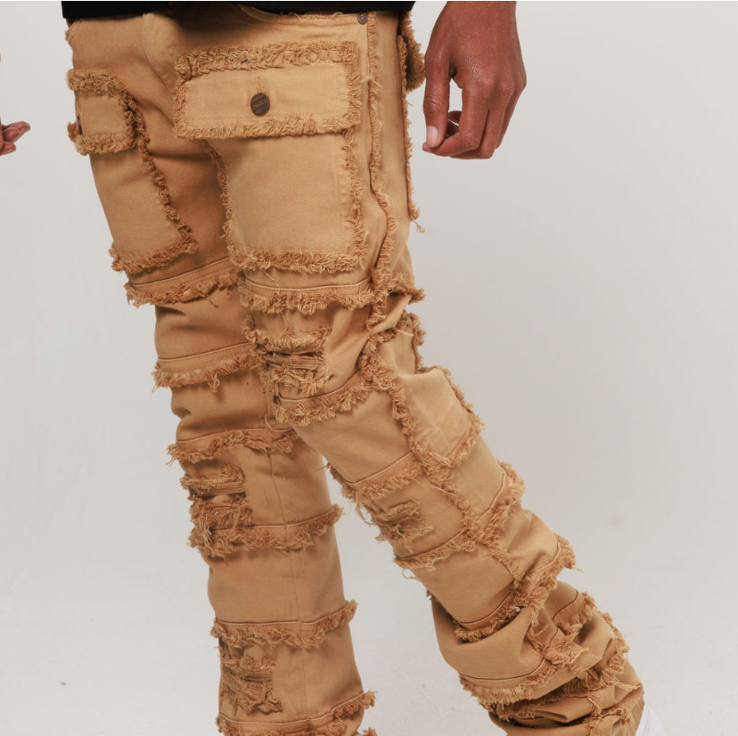 LAYER STACKED DENIM/TWILL JEAN