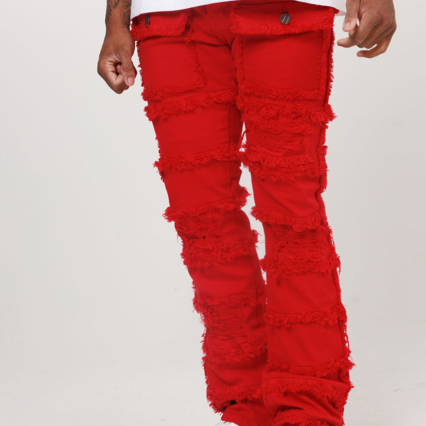 LAYER STACKED DENIM/TWILL JEAN