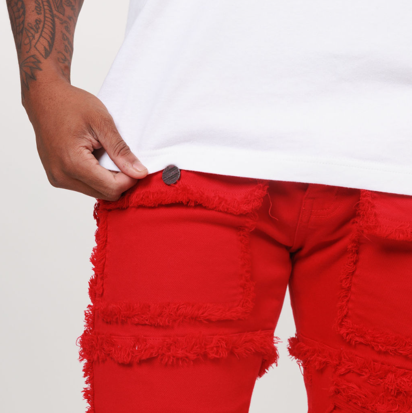 LAYER STACKED DENIM/TWILL JEAN