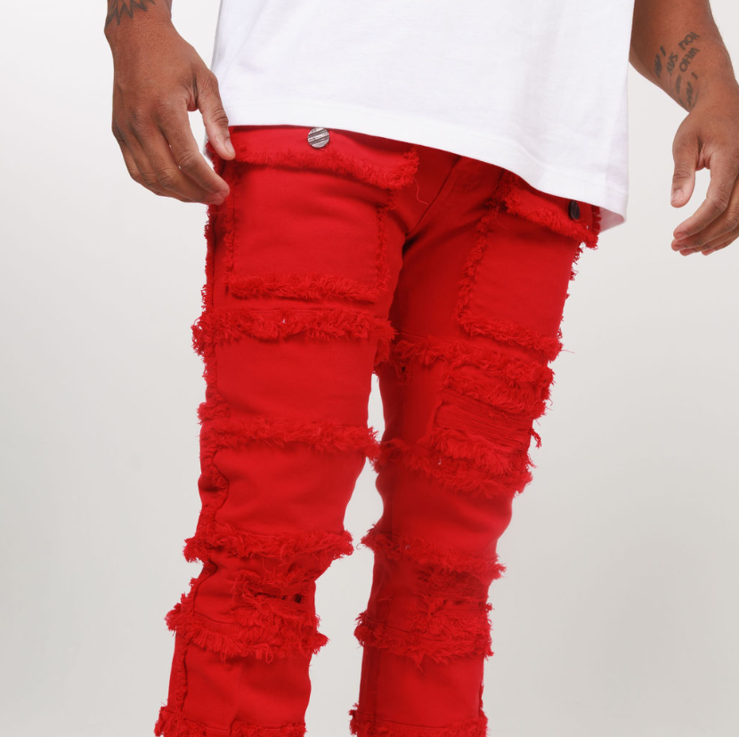 LAYER STACKED DENIM/TWILL JEAN