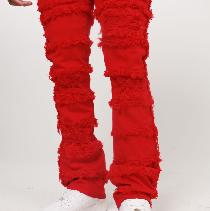 LAYER STACKED DENIM/TWILL JEAN