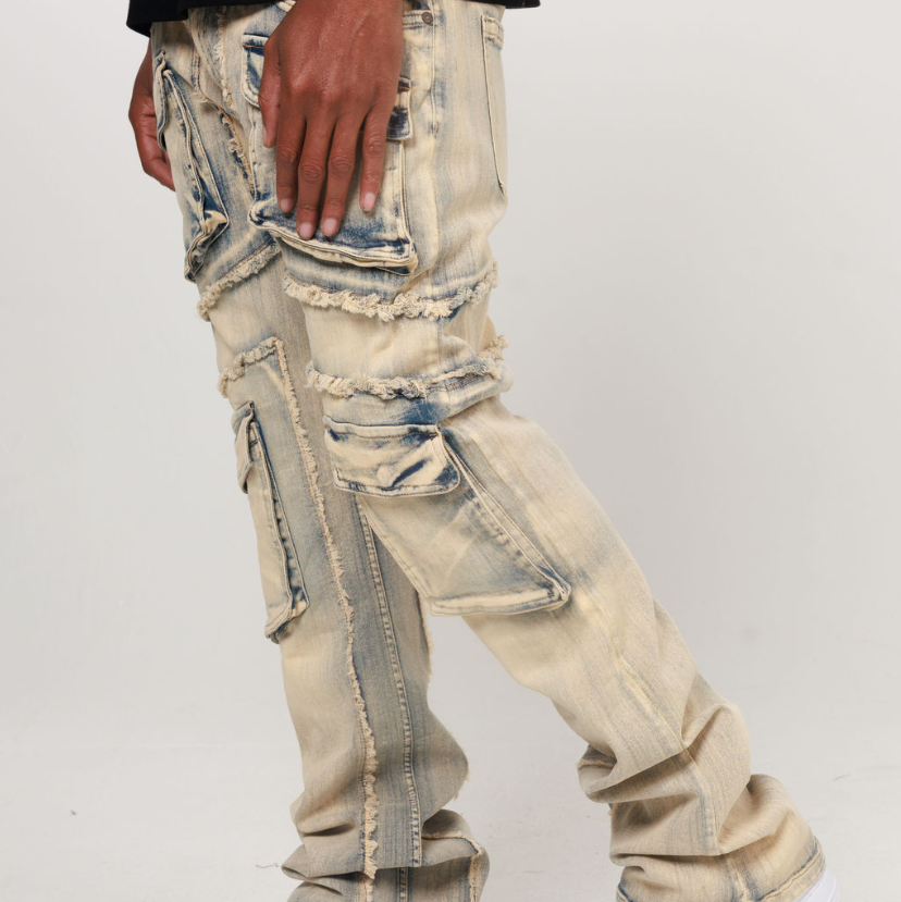 STACKED CARGO PANEL DENIM PANT